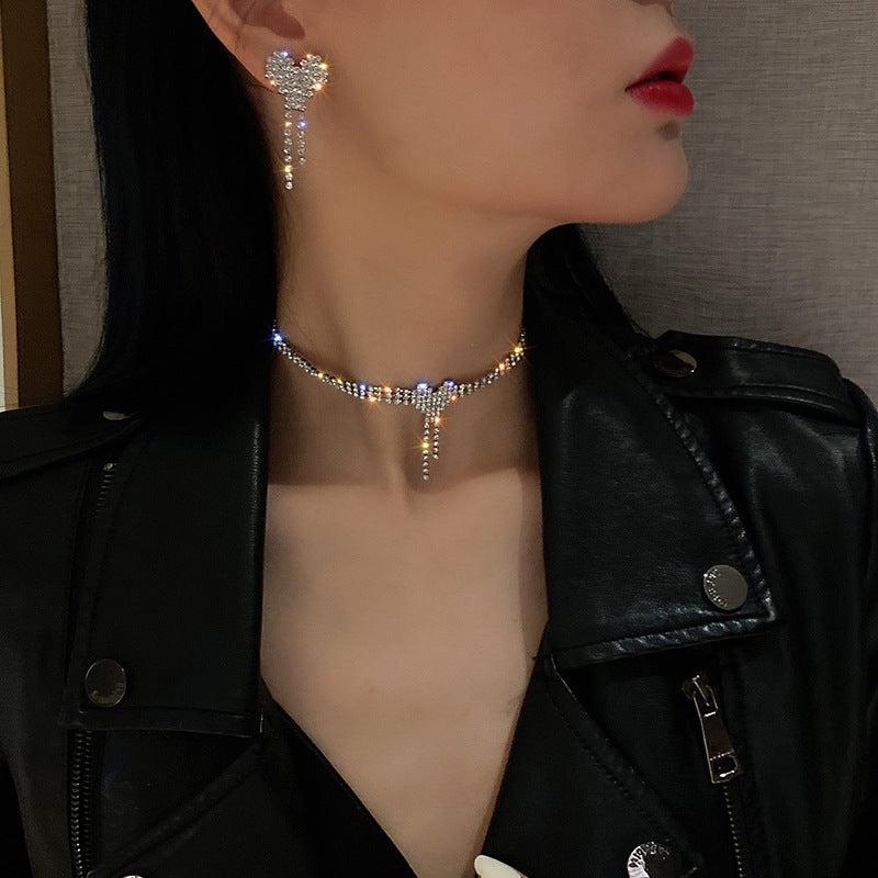 Fashion Bling Crystal Earrings Korean Heart Crystal Jewelry Sets