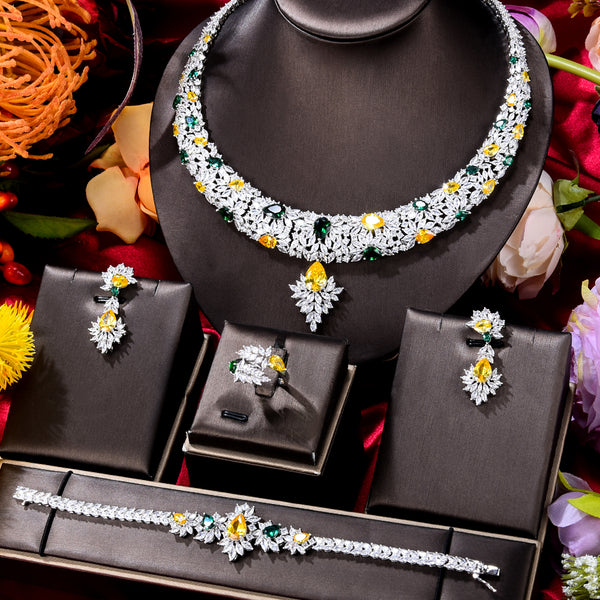Green CZ Luxury African Jewelry Sets For Women Wedding Party