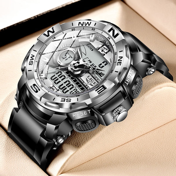 Reloj de hombre con pantalla LED dual, moderno, militar, resistente al agua y al aire libre.