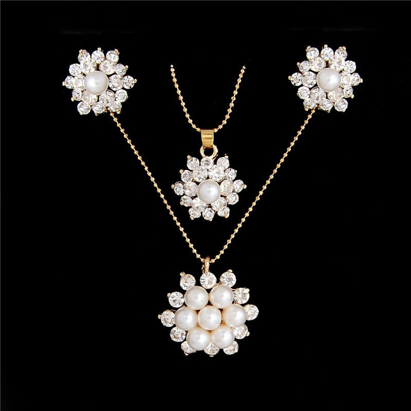 White Snowflake Imitation Pearl Necklace Earrings Set