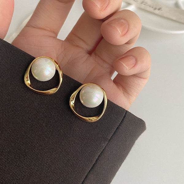Gold Color Round Stud Earrings  Irregular Design Unusual Earrings