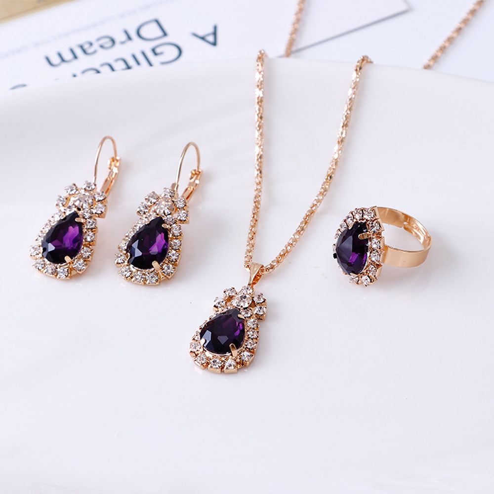 Luxury Water Drop Rhinestone Necklace Earrings Ring Set