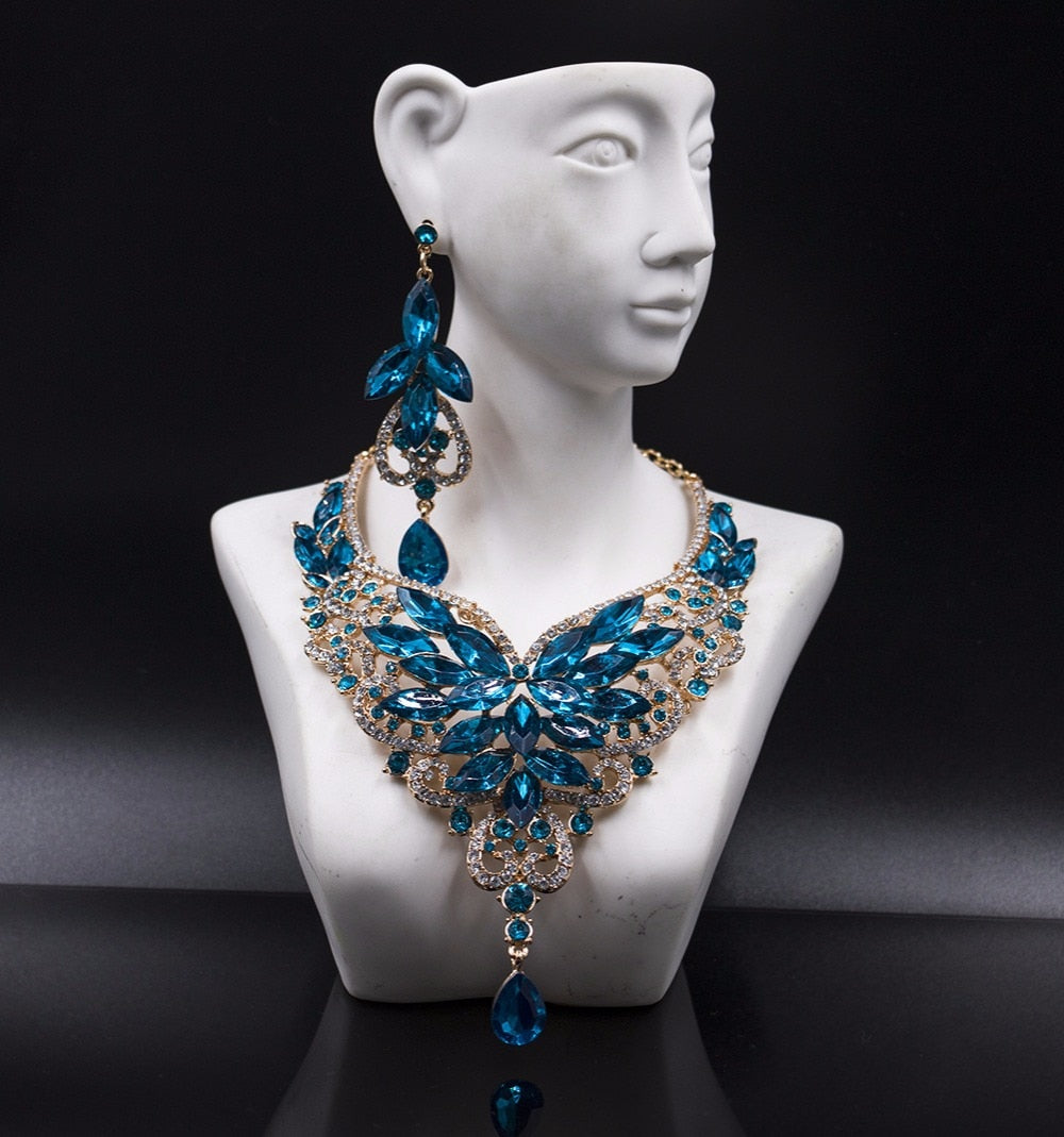 vintage crystal jewelry Flower Statement Necklace earings For Women