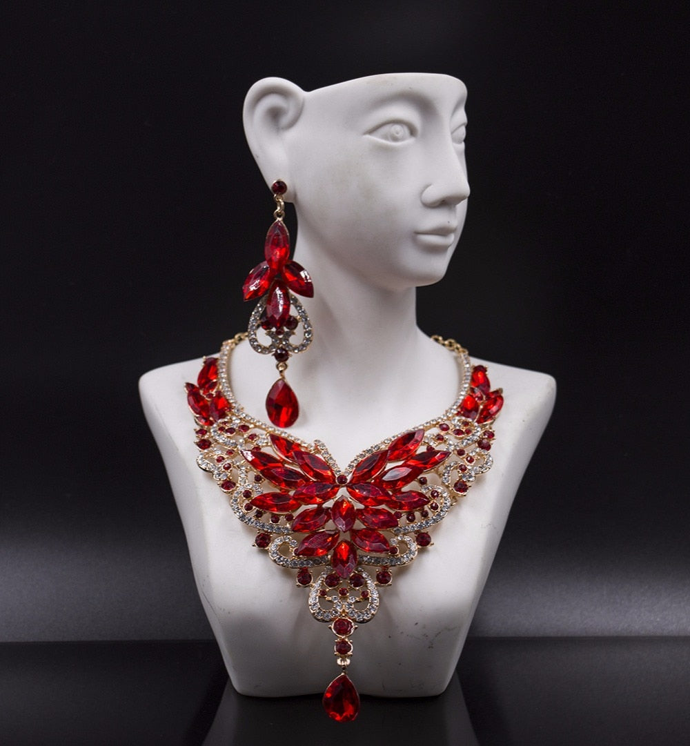 vintage crystal jewelry Flower Statement Necklace earings For Women