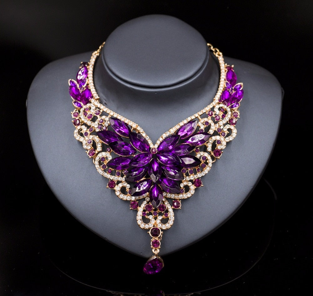 vintage crystal jewelry Flower Statement Necklace earings For Women