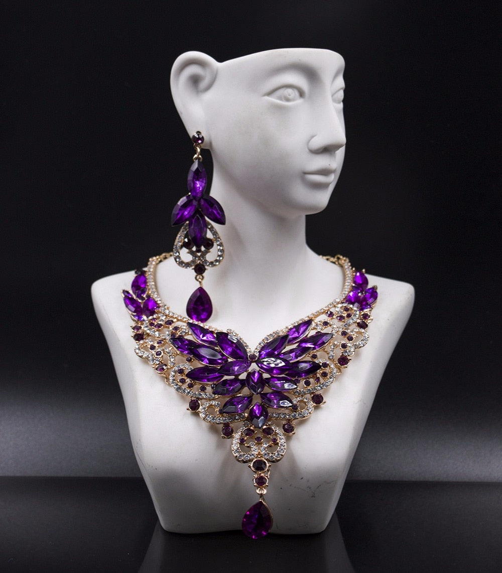 vintage crystal jewelry Flower Statement Necklace earings For Women