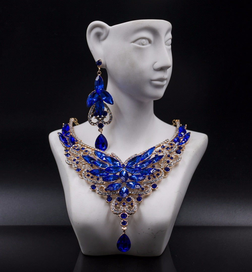 vintage crystal jewelry Flower Statement Necklace earings For Women