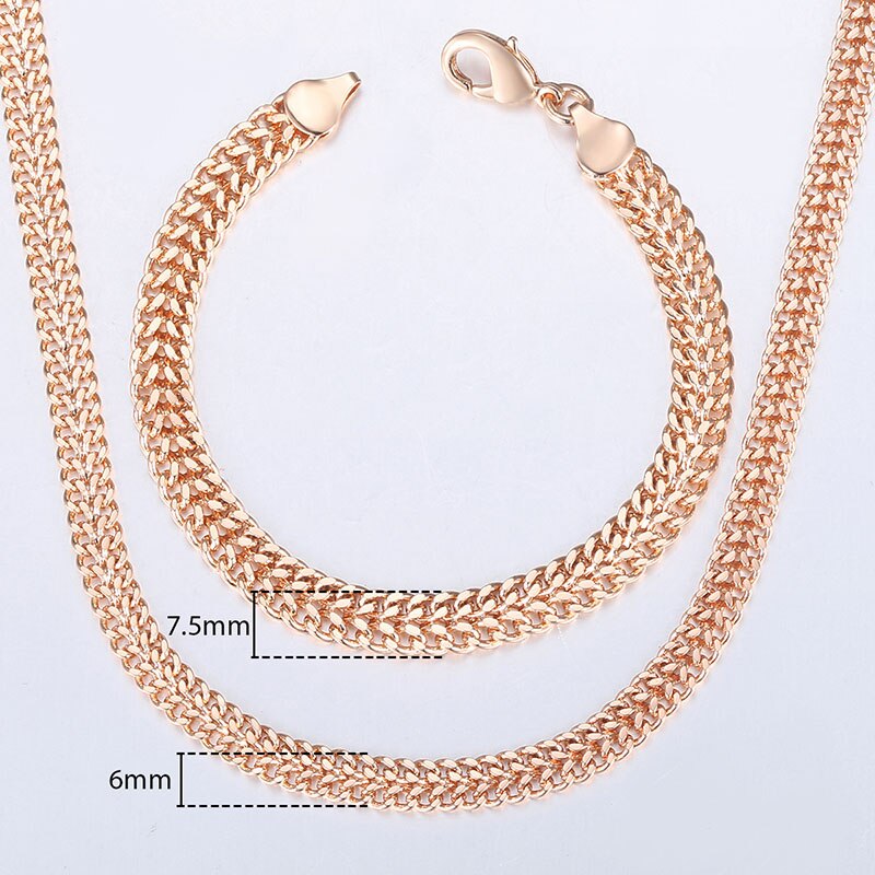 585 Rose Gold Necklace Bracelet for Women Jewelry Sets