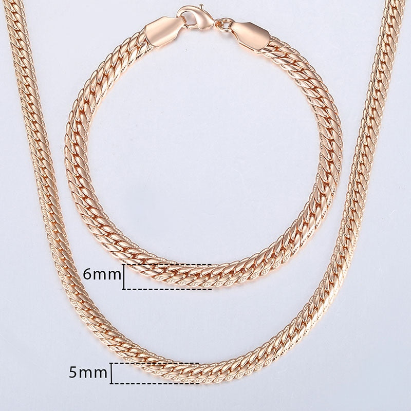 585 Rose Gold Necklace Bracelet for Women Jewelry Sets