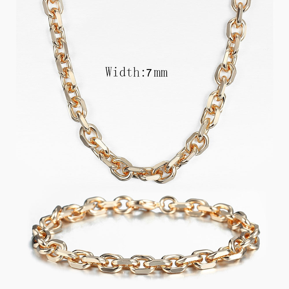 585 Rose Gold Necklace Bracelet for Women Jewelry Sets