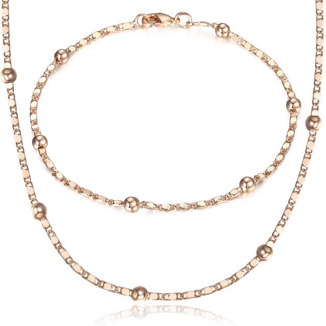 585 Rose Gold Necklace Bracelet for Women Jewelry Sets