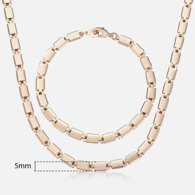 585 Rose Gold Necklace Bracelet for Women Jewelry Sets