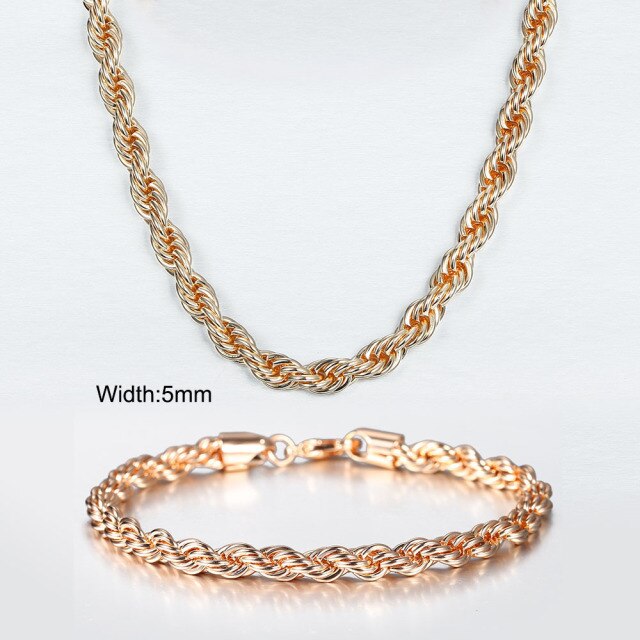 585 Rose Gold Necklace Bracelet for Women Jewelry Sets