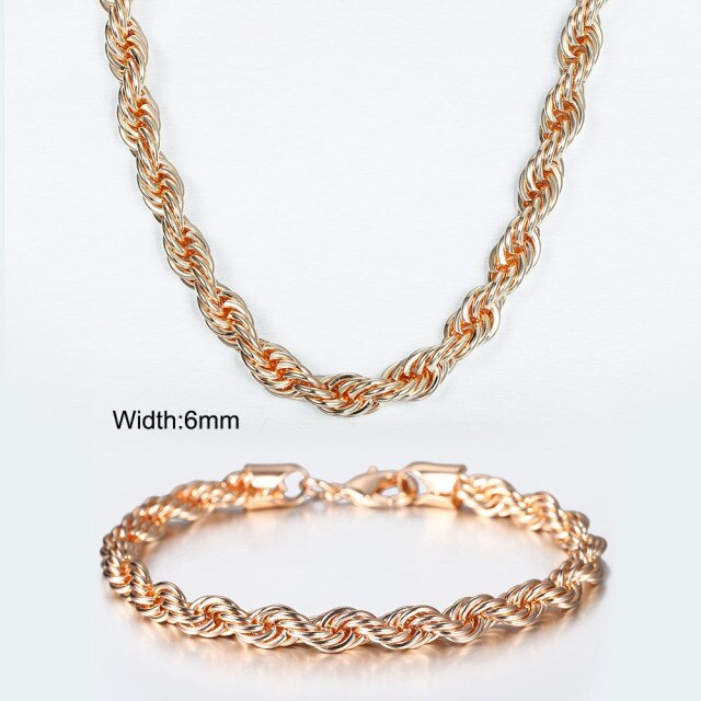 585 Rose Gold Necklace Bracelet for Women Jewelry Sets