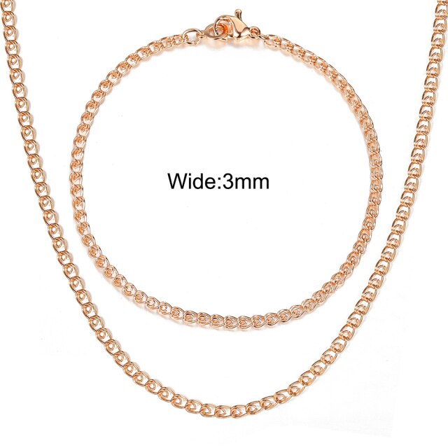 585 Rose Gold Necklace Bracelet for Women Jewelry Sets