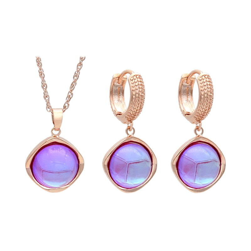 Elegant Round Colorful Crystal Dangle Earrings Jewelry Sets