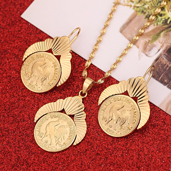 Gold Color Metal Coins Women Jewelry Sets