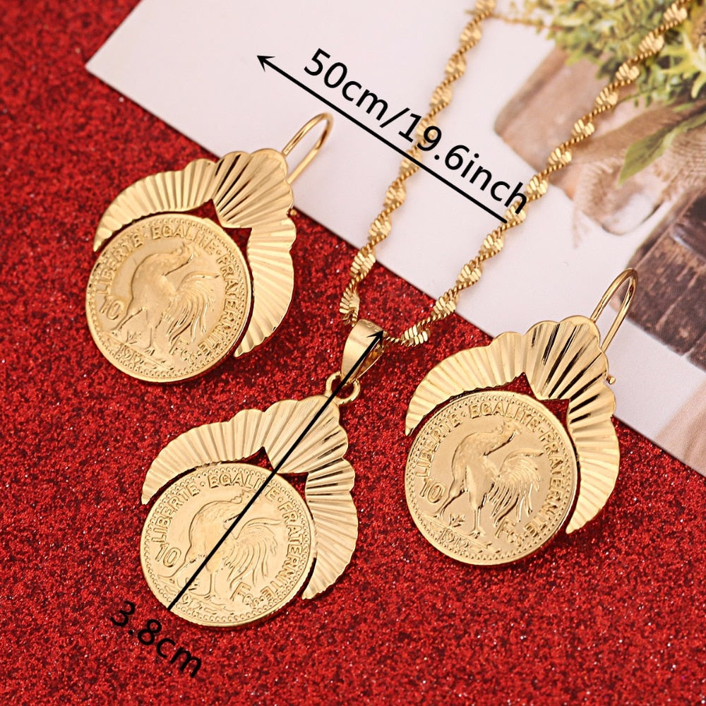 Gold Color Metal Coins Women Jewelry Sets