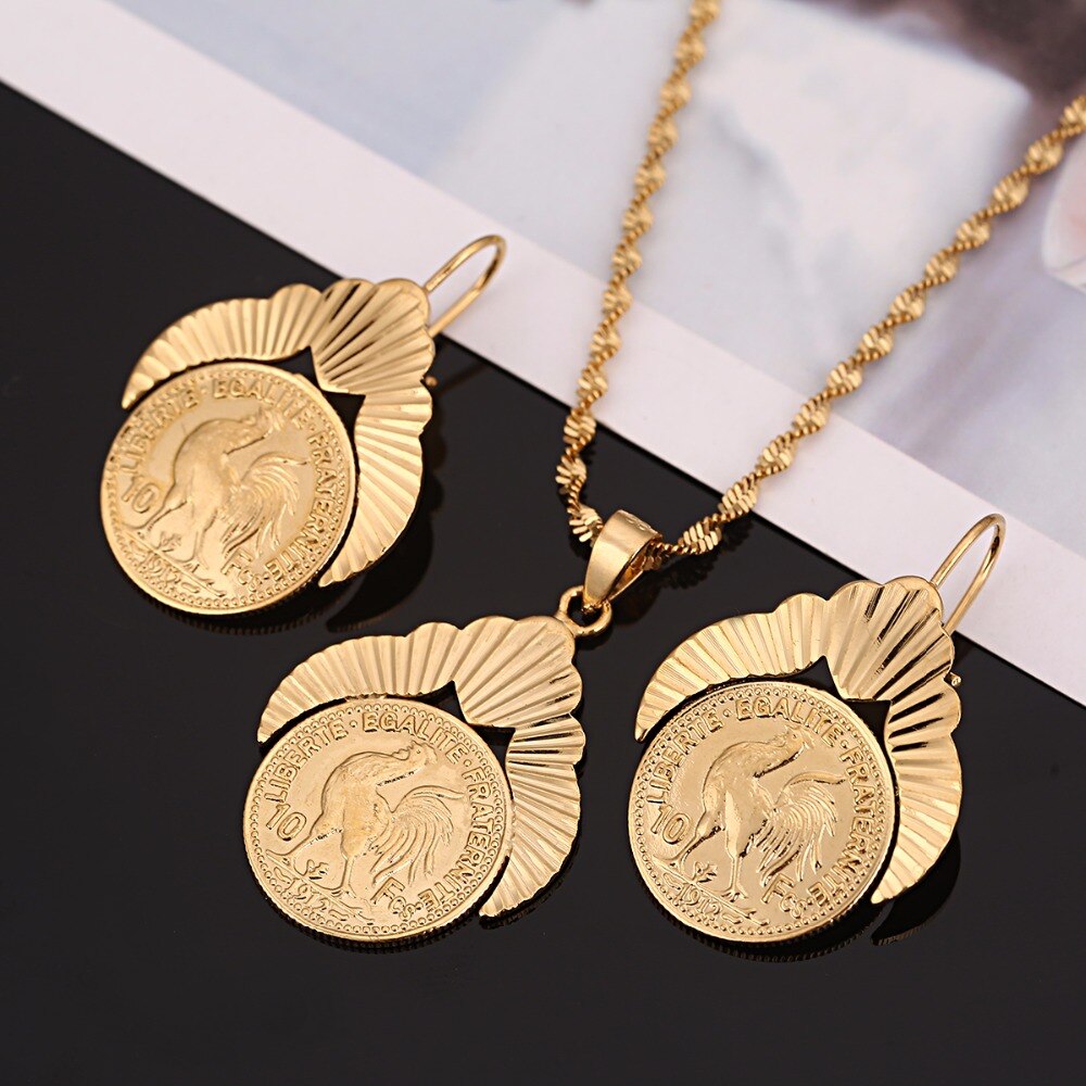 Gold Color Metal Coins Women Jewelry Sets