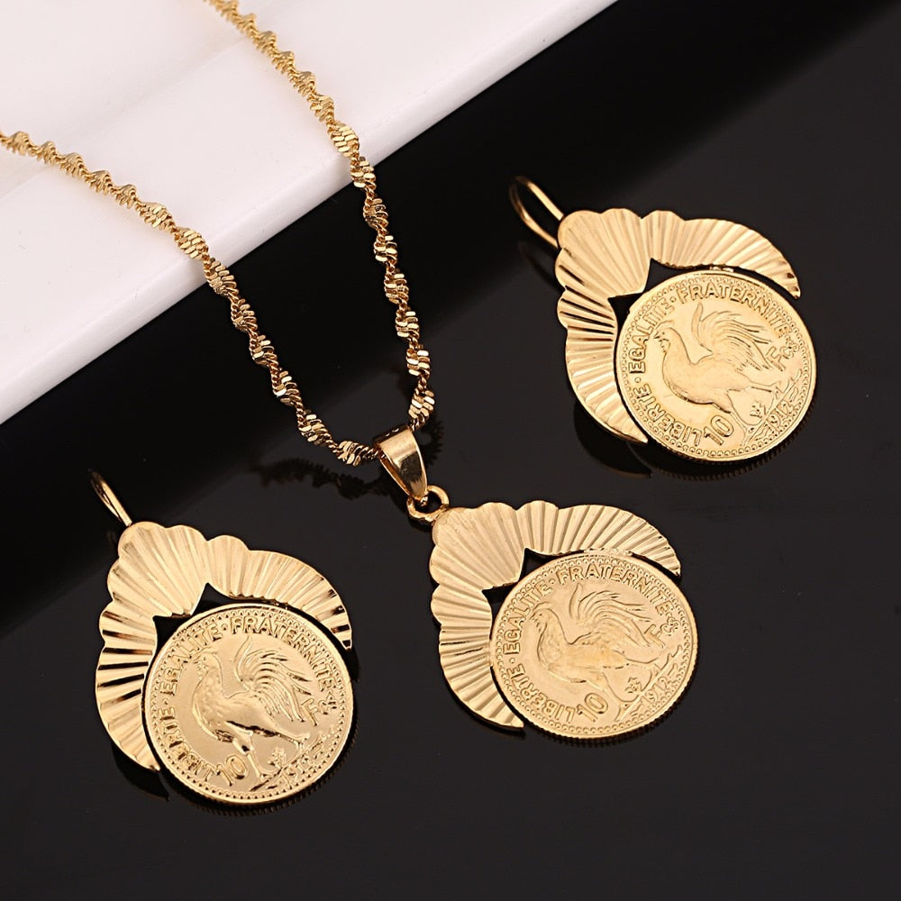 Gold Color Metal Coins Women Jewelry Sets