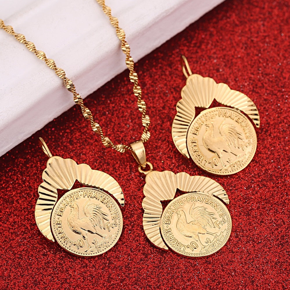 Gold Color Metal Coins Women Jewelry Sets