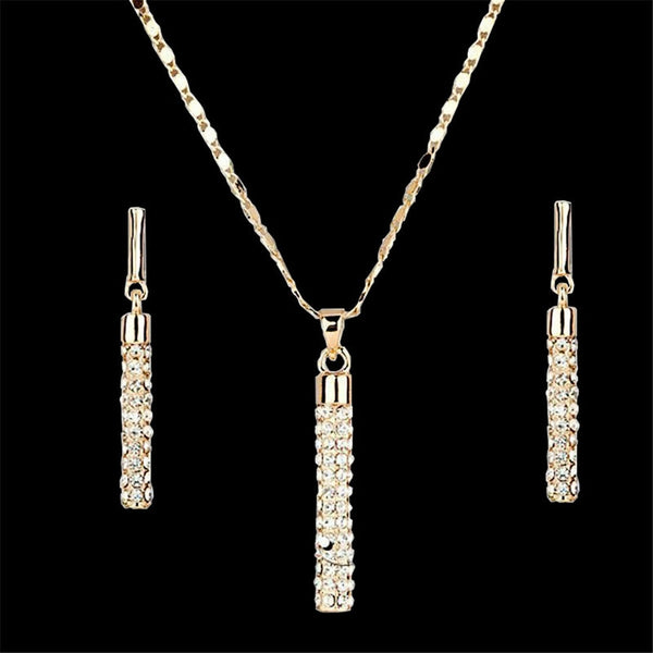 Gold Necklace Pandent Pendant Cylindrical Rod Ladies Earrings  Necklace Jewelry Set