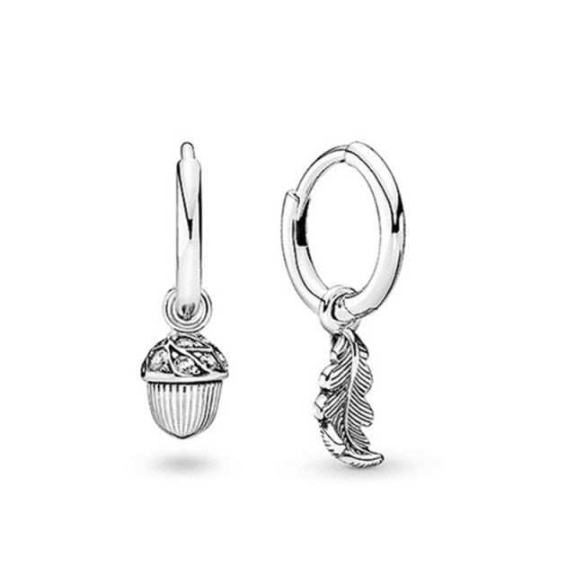 Fashion Silver Color Earings For Women Feather Hear Pendant Earring
