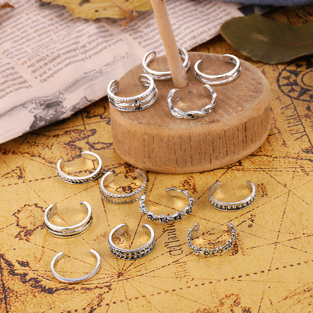 Bohemian Rings Crystal Rhinestone Drops Geometry Middle Ages Ring Set