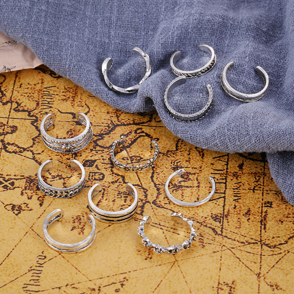 Bohemian Rings Crystal Rhinestone Drops Geometry Middle Ages Ring Set