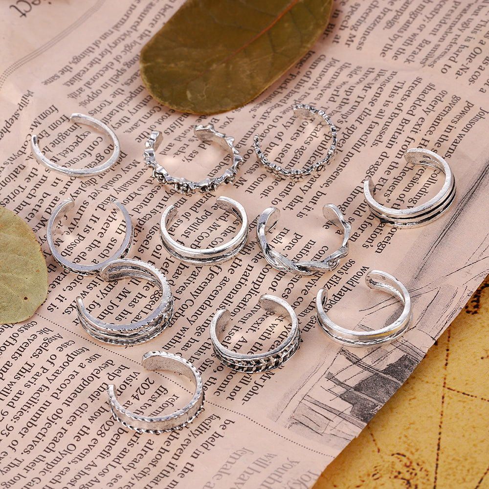 Bohemian Rings Crystal Rhinestone Drops Geometry Middle Ages Ring Set