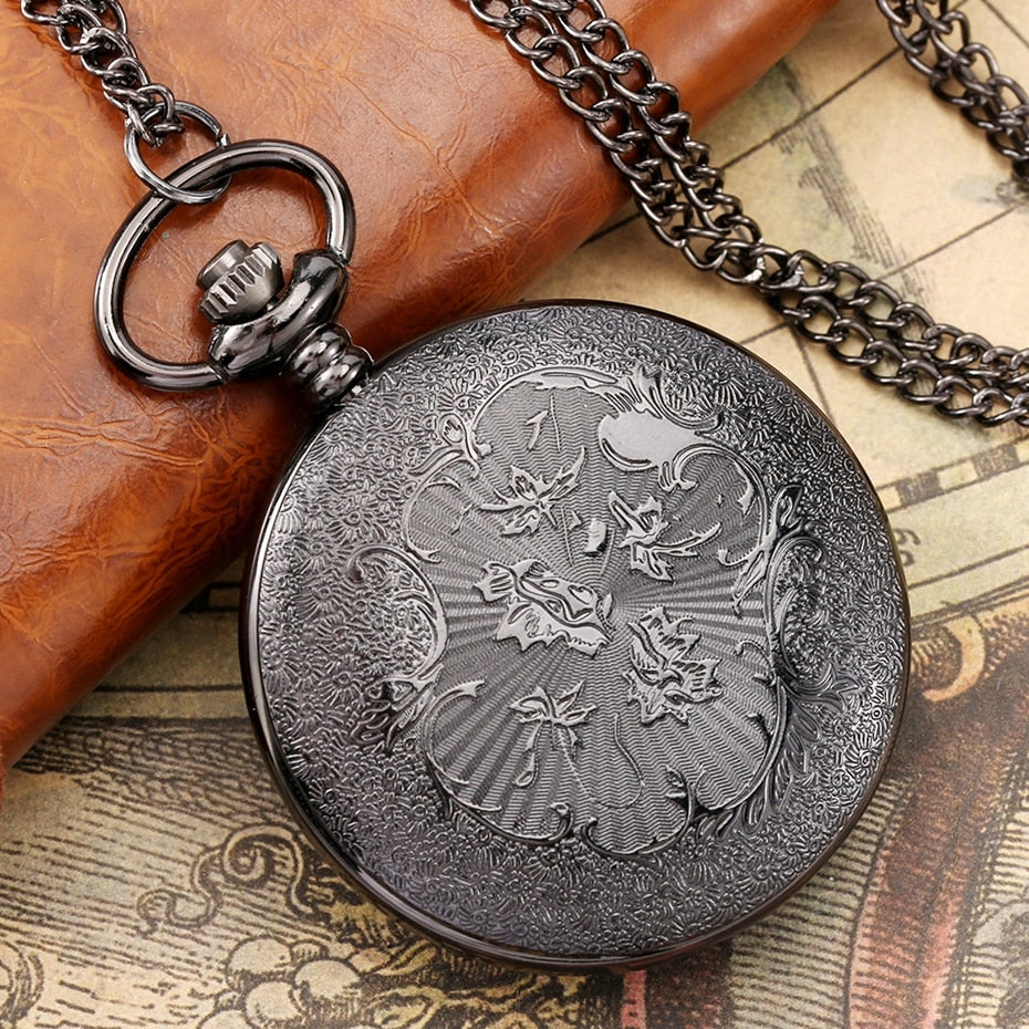 Exquise Starry Blue Dial Pendant Bronze Hollow Case Quartz Pocket Watch