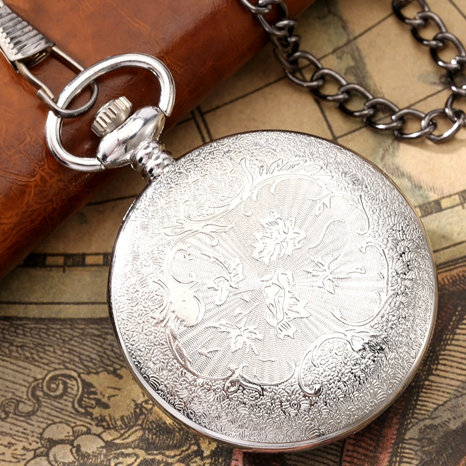 Exquise Starry Blue Dial Pendant Bronze Hollow Case Quartz Pocket Watch