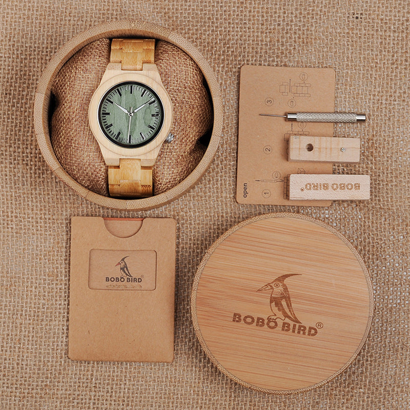 lovers' Wooden Watch Full Bamboo Green Dial Quartz Watches