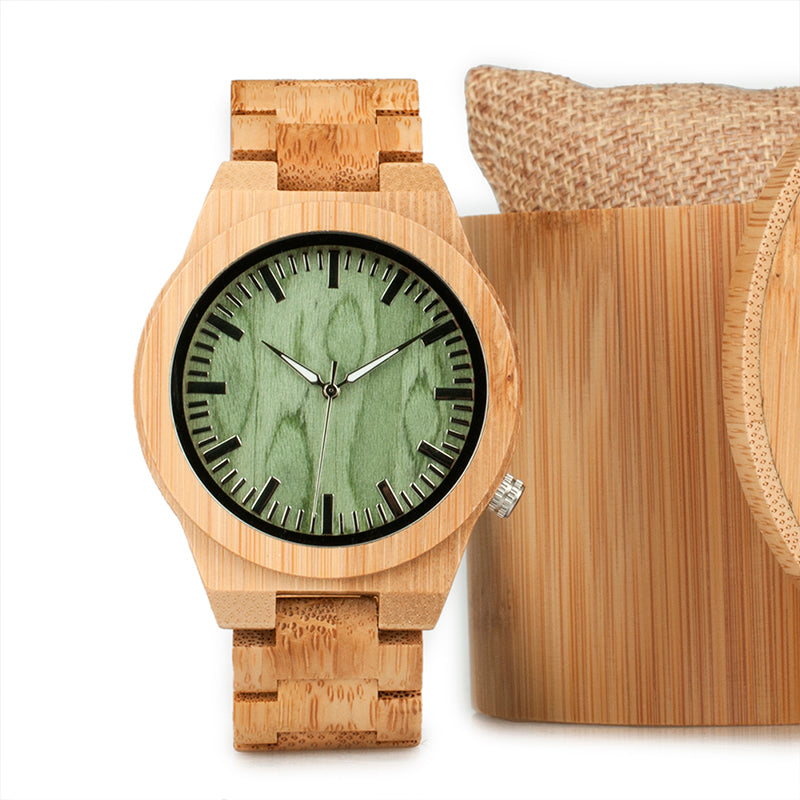 lovers' Wooden Watch Full Bamboo Green Dial Quartz Watches