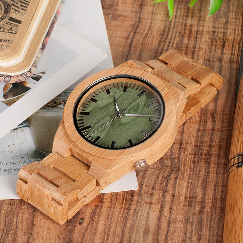 lovers' Wooden Watch Full Bamboo Green Dial Quartz Watches