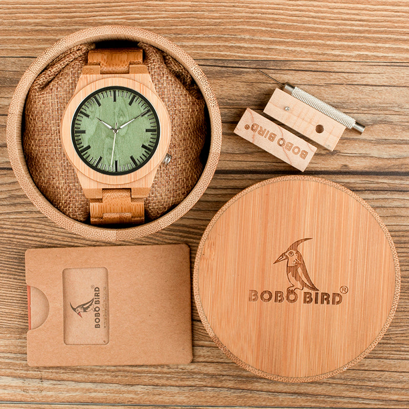 lovers' Wooden Watch Full Bamboo Green Dial Quartz Watches