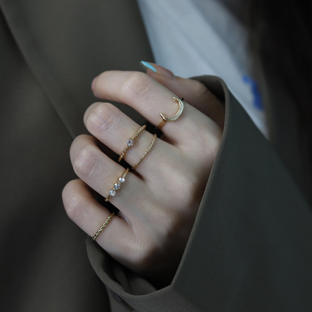 Fashion Punk Simple Design Vintage Gold Color Joint Rings Sets