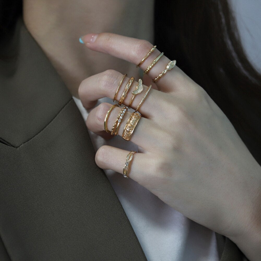 Fashion Punk Simple Design Vintage Gold Color Joint Rings Sets