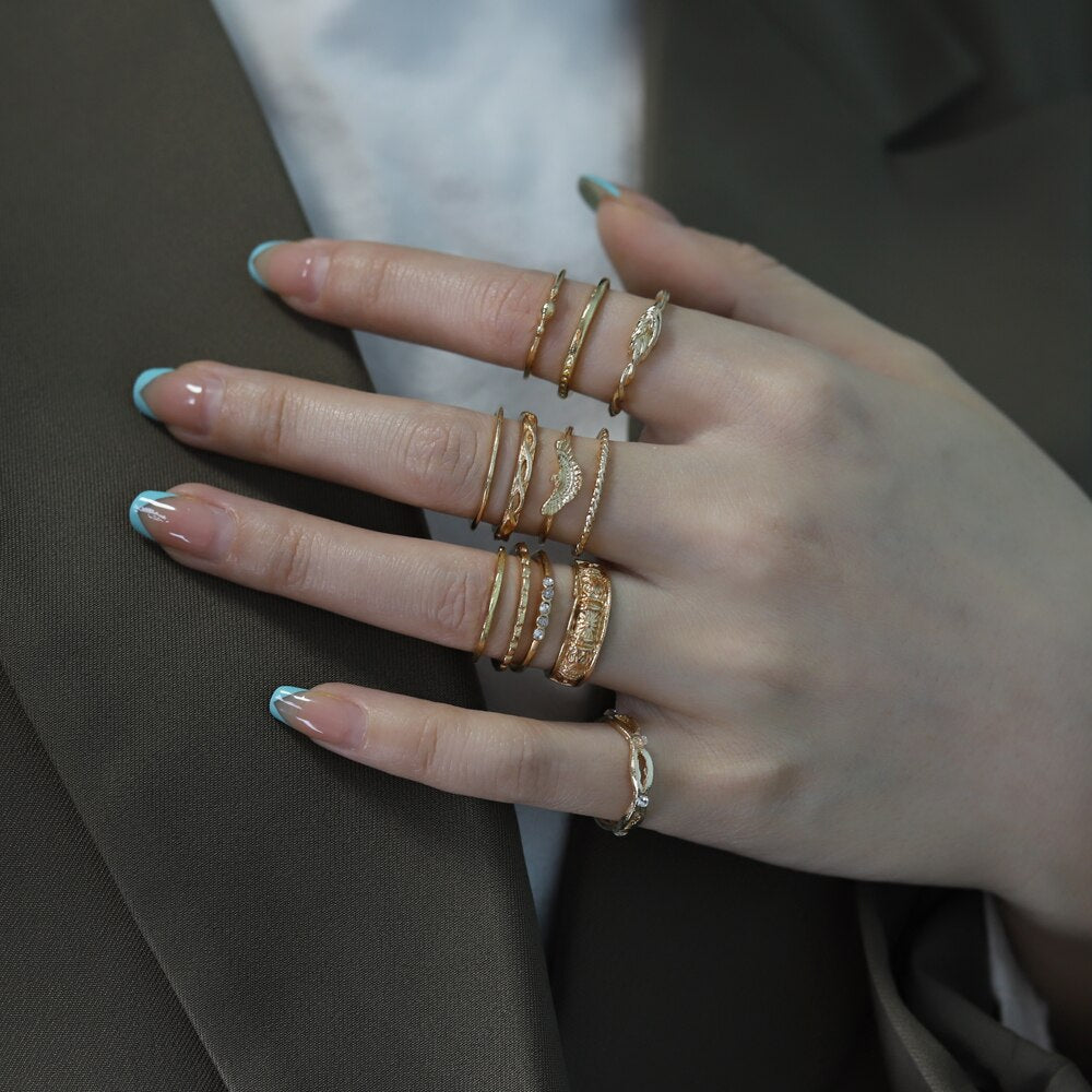 Fashion Punk Simple Design Vintage Gold Color Joint Rings Sets
