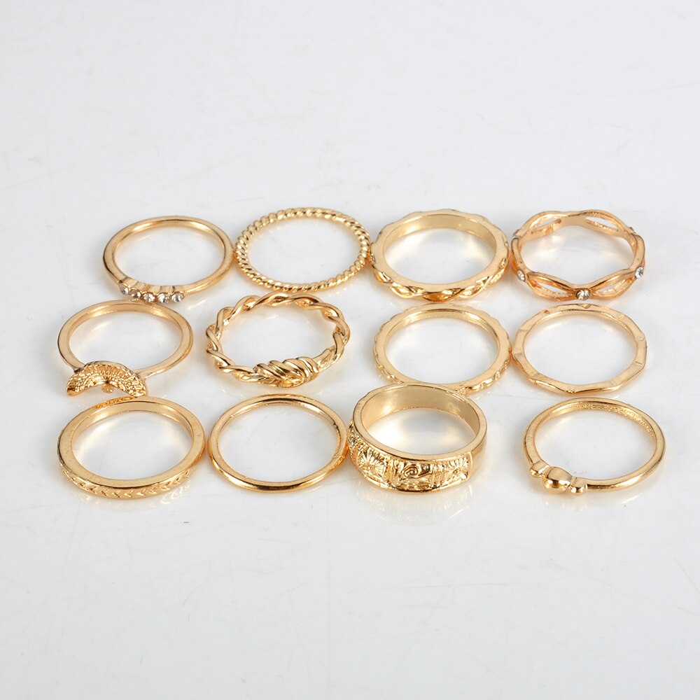 Fashion Punk Simple Design Vintage Gold Color Joint Rings Sets