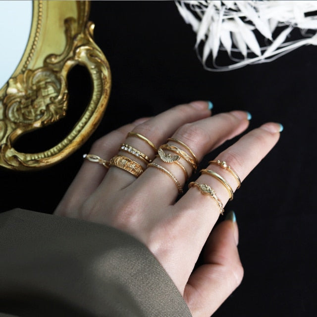 Fashion Punk Simple Design Vintage Gold Color Joint Rings Sets