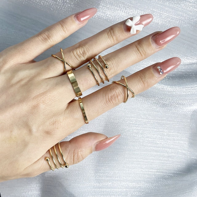 Fashion Punk Simple Design Vintage Gold Color Joint Rings Sets