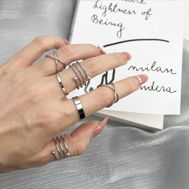 Fashion Punk Simple Design Vintage Gold Color Joint Rings Sets