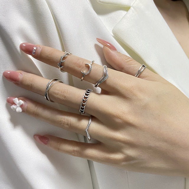 Fashion Punk Simple Design Vintage Gold Color Joint Rings Sets