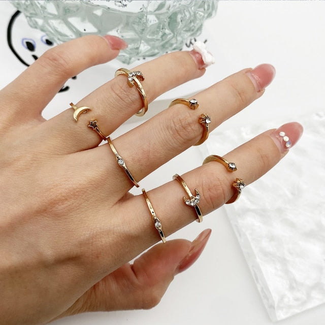 Fashion Punk Simple Design Vintage Gold Color Joint Rings Sets