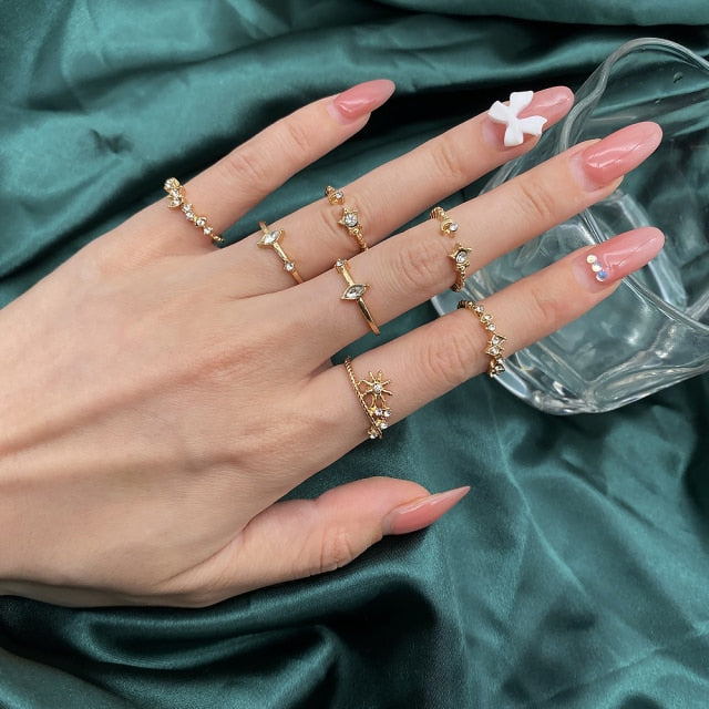 Fashion Punk Simple Design Vintage Gold Color Joint Rings Sets