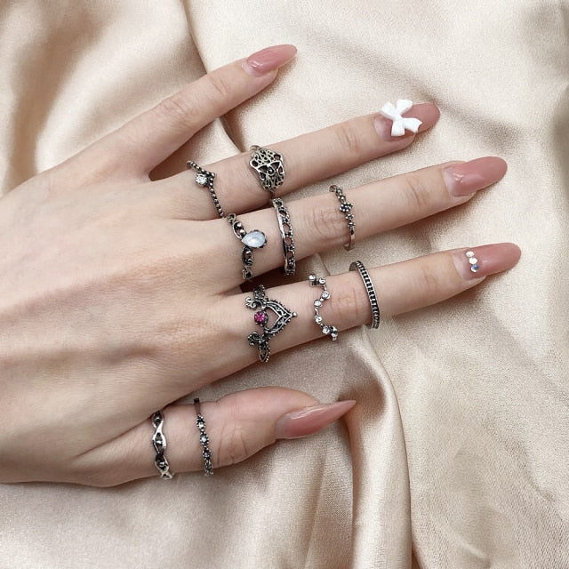 Fashion Punk Simple Design Vintage Gold Color Joint Rings Sets