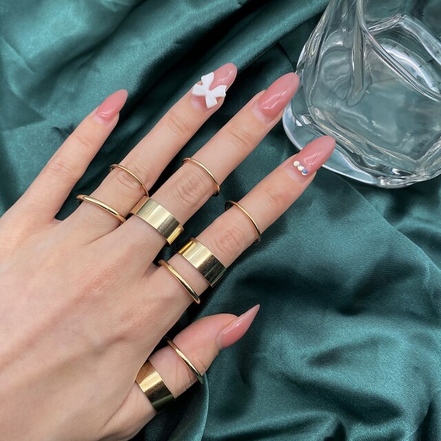 Fashion Punk Simple Design Vintage Gold Color Joint Rings Sets