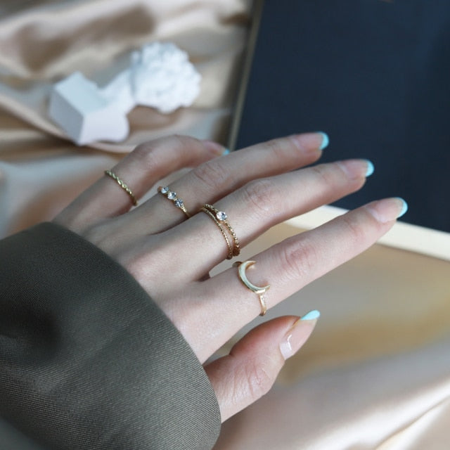 Fashion Punk Simple Design Vintage Gold Color Joint Rings Sets