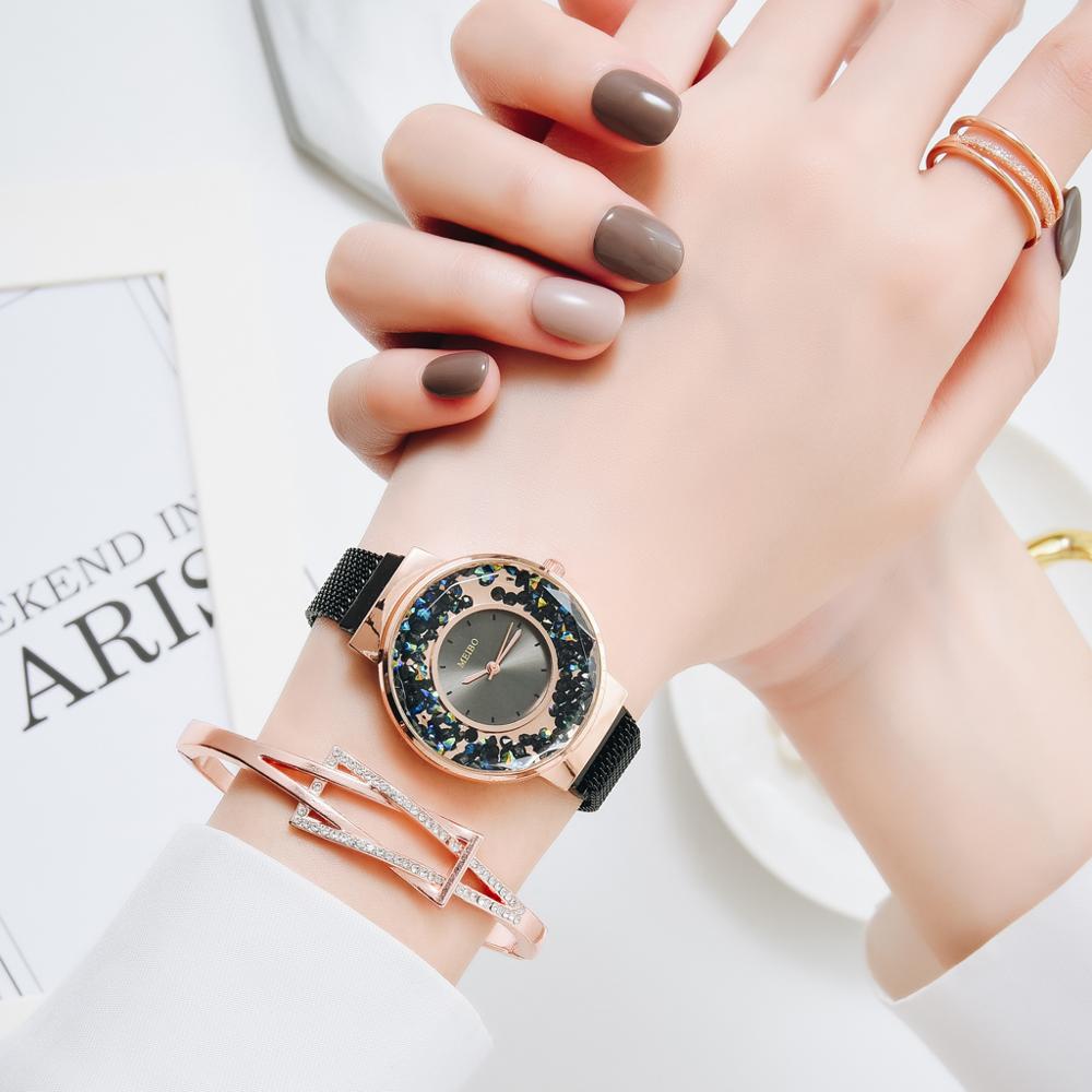 Luxury Ladies Quartz Magnet Buckle Movable Rhinestones Ladies Wristwatches
